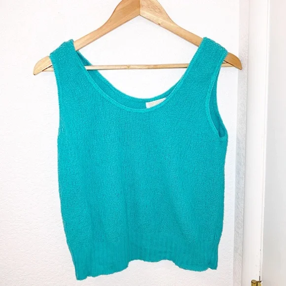VTG Cropped Knit Turquoise Cotton Tank Top SZ: Medium - Picture 1 of 5